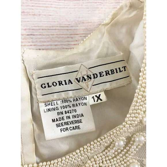 Vintage Gloria Vanderbilt Women's Ivory Lace Beaded Wedding Dress - 1XL - Picture 8 of 13